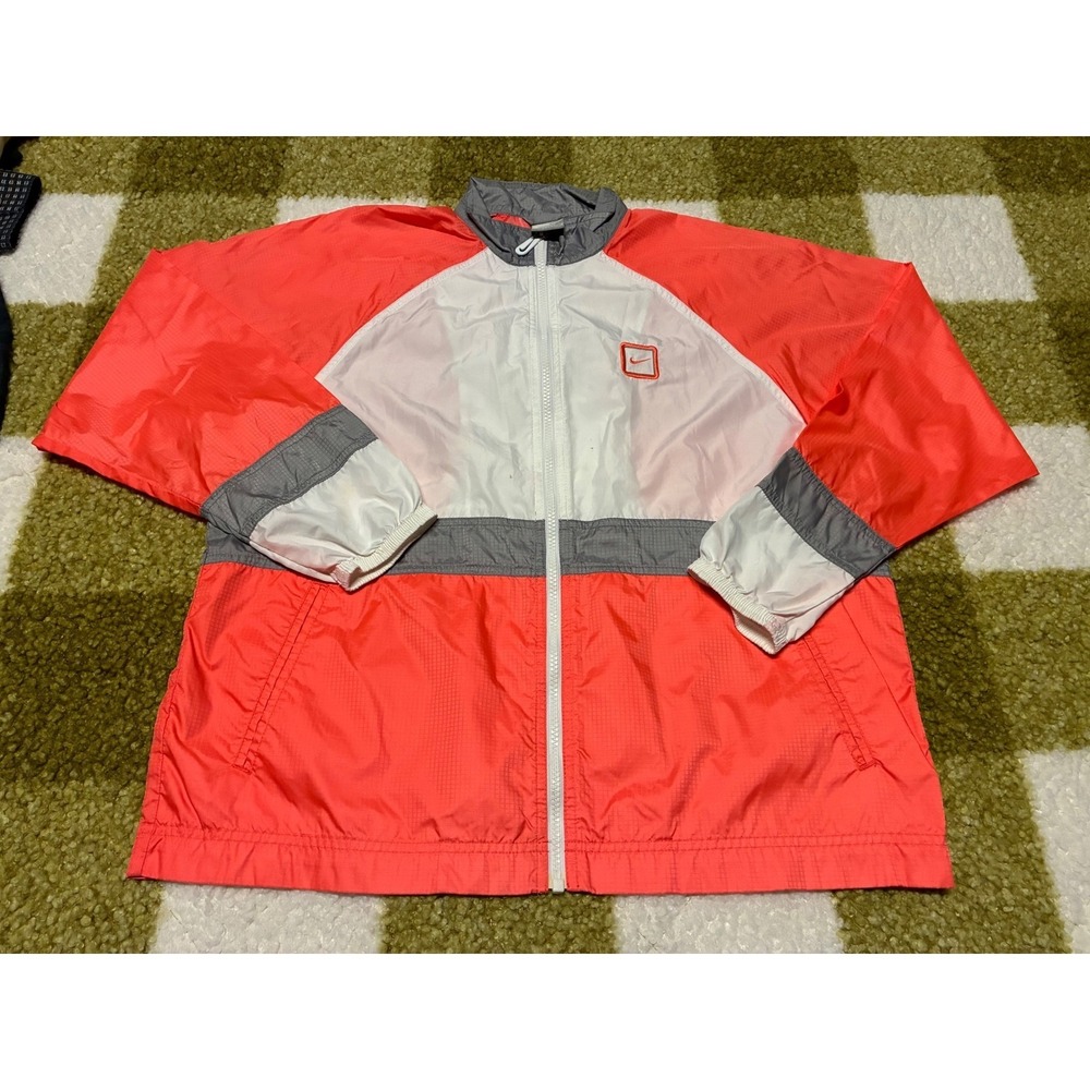 Nike Women Colorblock Windbreaker Jacket Coral White Gray Zip Up